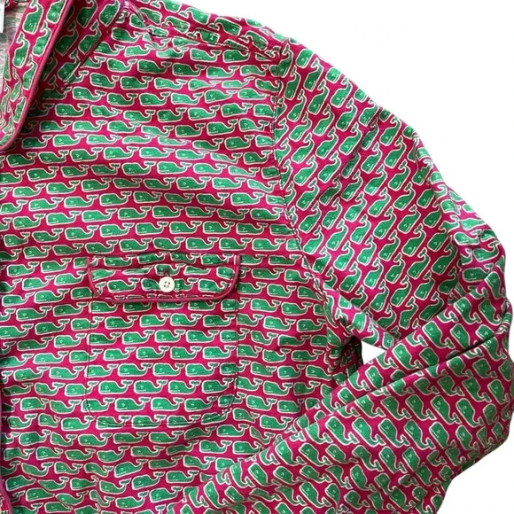 Vineyard Vines Pajama Top Button Down Pink Green Cotton Women’s Large - Picture 3 of 6